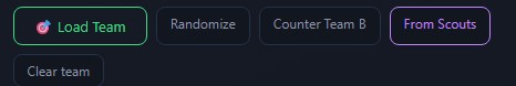 Team button row — Load Team, Randomize, Counter Team, From Scouts, Clear team