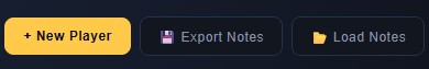 Scouting Notes toolbar — New Player, Export Notes, Load Notes